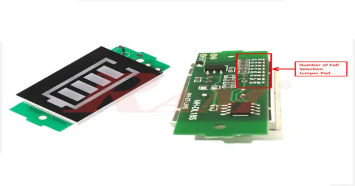 LED battery capacity indicator module showing lithium battery charge level