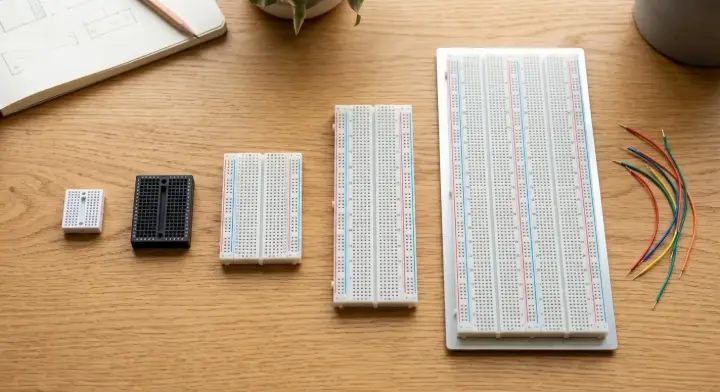 Five breadboard sizes compared side by side, from mini to full double-length board
