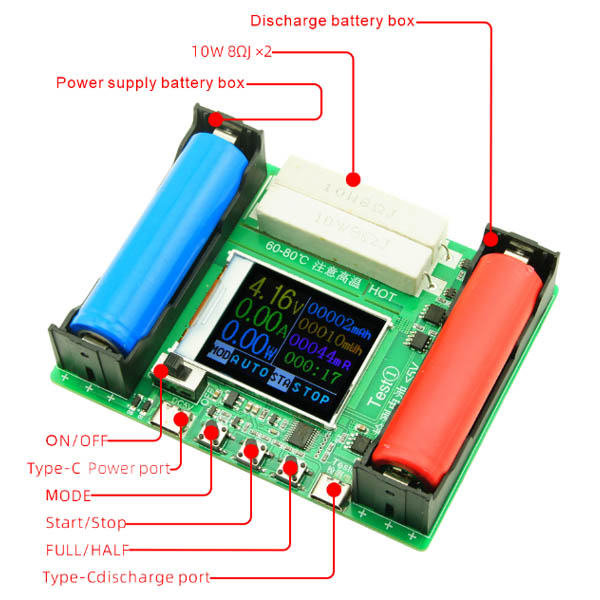 CH-3.0 Battery Capacity Tester MAh MWh For Battery 18650
