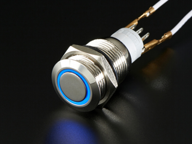 Metal Switch On/Off 16mm Blue LED Ring Water/Dustproof