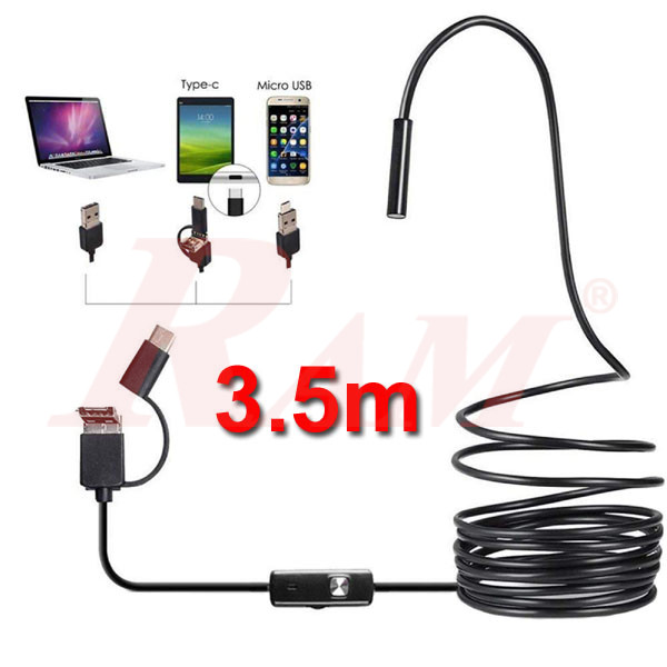 Endoscope Camera 3.5 Meter Cable Length - Waterproof USB OTG Borescope كاميرا منظار 7مم للاتصال طول الكابل 3.5متر USB & OTG Android