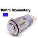 Metal Switch Momentary 16mm Blue LED Ring Water/Dustproof