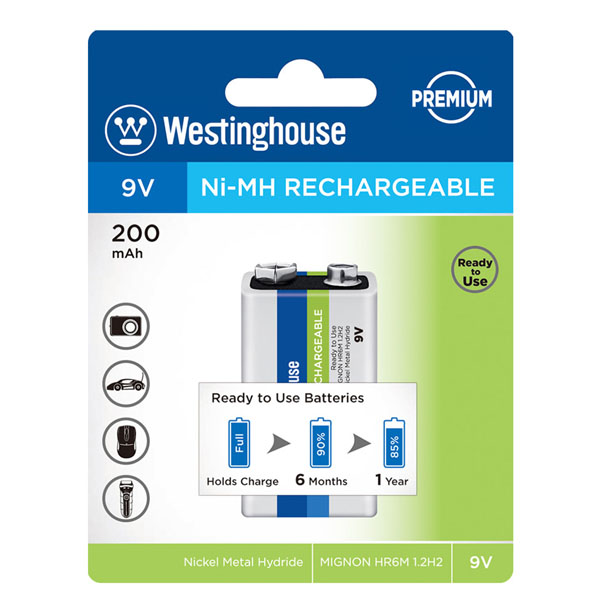 Westinghouse Battery 9V 200mAh Ni-MH Rechargeable