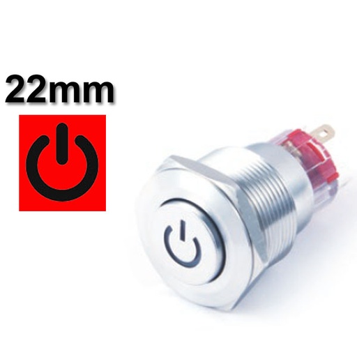 [PB.22.M.POWER] Metal Switch 22mm Waterproof Metal with POWER Symbol Red LED