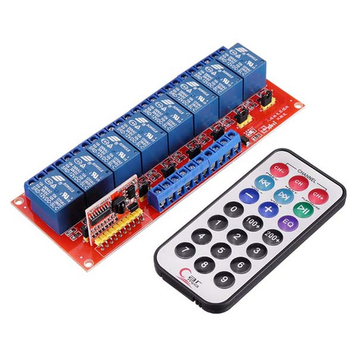 [KIT.8IR.12V.RELAY] 8 Output Relay Module Work on 12V Signal With Additional IR Remote Control