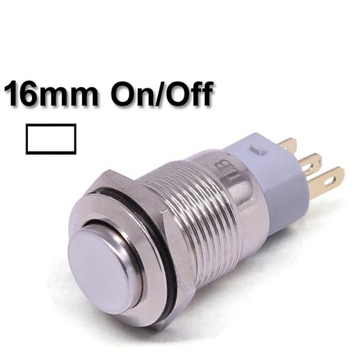 [PB.16.M.ON.OFF.WHITE] Metal Switch On/Off 16mm White LED Ring Water/Dustproof