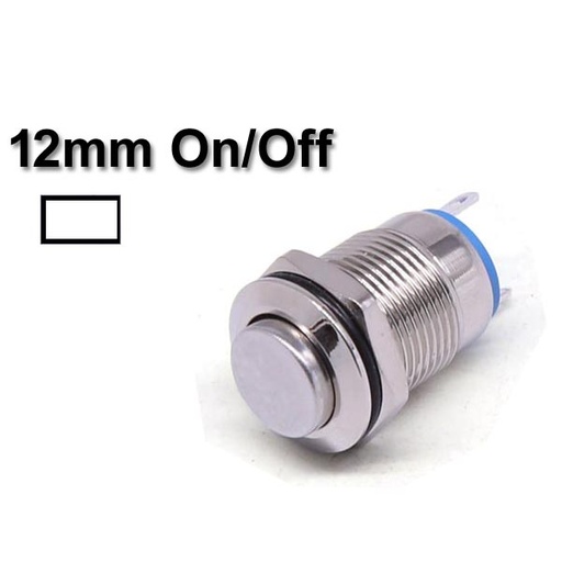 [PB.12.M.ON.OFF.WHITE] Metal Switch On/Off 12mm White LED Ring Water/Dustproof