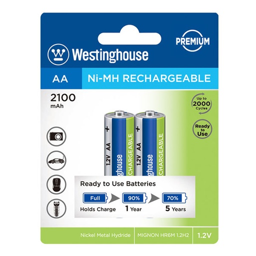 [WESTINGH.RECH.AA.2100MAH] Westinghouse Battery 2xAA 2100mAh Rechargeable
