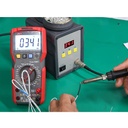 UT89X multimeter measuring temperature with thermocouple during soldering