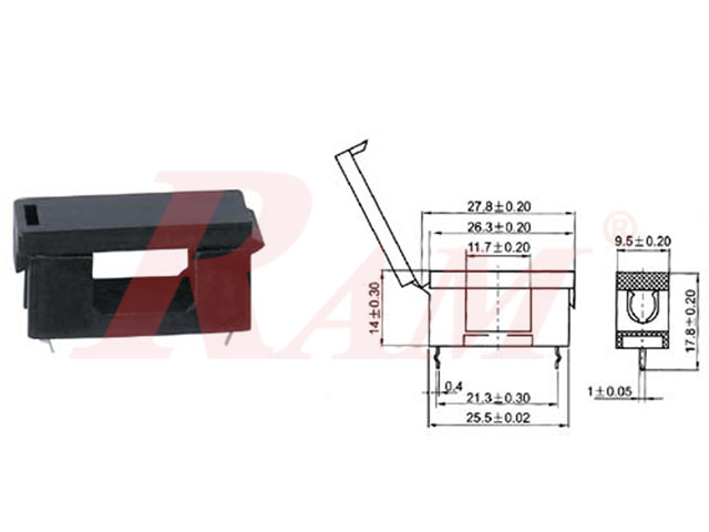 Fuse Pocket Holder on PCB for T5x20 Size With Cover (Type 2)