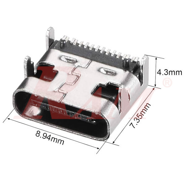 USB Connector on PCB C-Type Type Female 16 Pin (SKU#USB9)