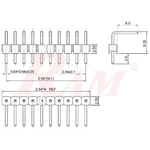 PH3 - Pin Header Male 1x40 Right Angle 2.54mm