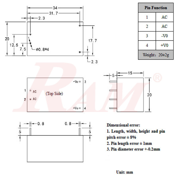 AC-DC Module 3W 220Vac to 3.3Vdc (HLK-PM03)