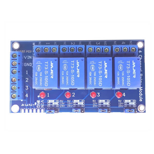 4 Output Relay Module Works on (5V/12V/24V) Signal