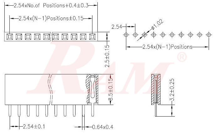 PH35 - Pin Header Female 1x3 Straight 2.54mm | RAM Electronics website
