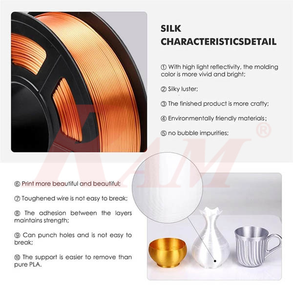 1 Kg Roll PLA+ 3D Printer Filament SILK (1.75mm) Copper Color