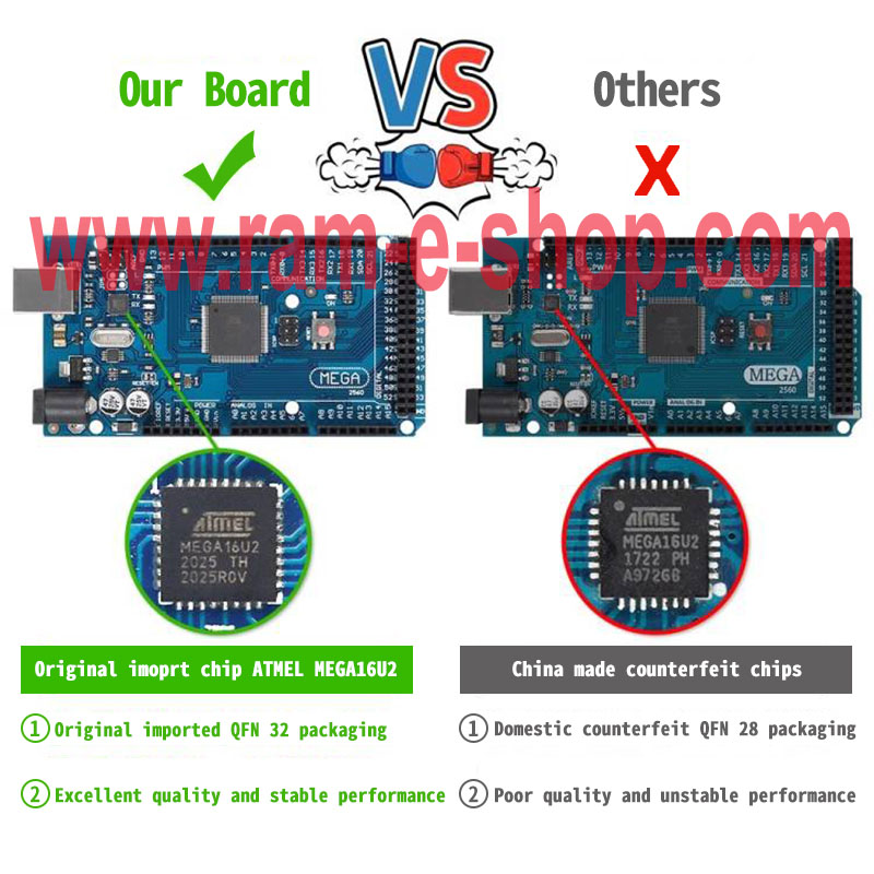 Arduino Mega2560 original ATMEL MEGA16U2 chip vs counterfeit