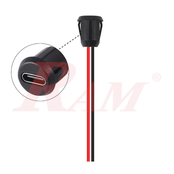 Round USB Power Outlet Type C Female 2P Charger Panel Socket Free End Wire (SKU#ROFRE)