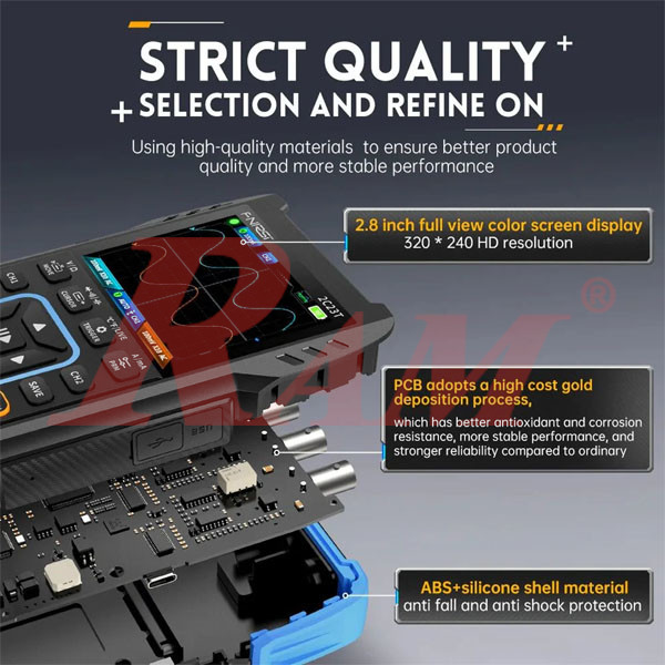 FNIRSI® 2C23T Handheld Dual Channel 3-in-1 10MHz 50MS/s Oscilloscope + Multimeter + DDS Function Generator