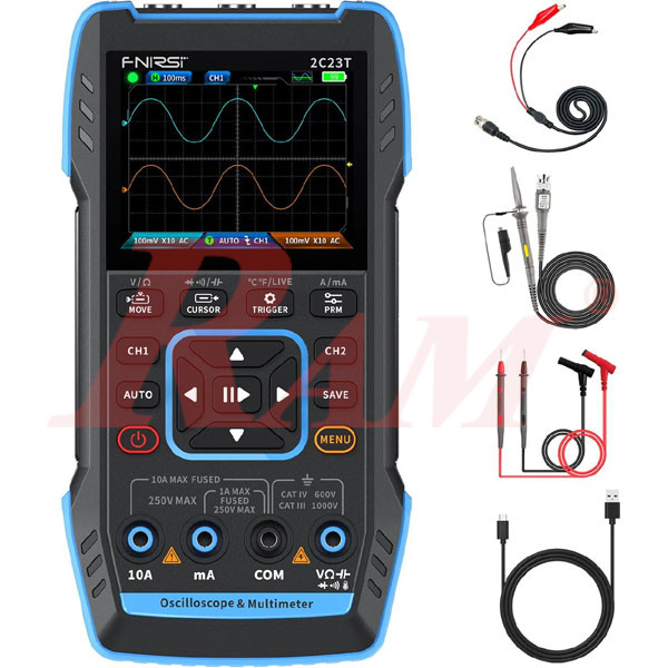 FNIRSI® 2C23T Handheld Dual Channel 3-in-1 10MHz 50MS/s Oscilloscope + Multimeter + DDS Function Generator
