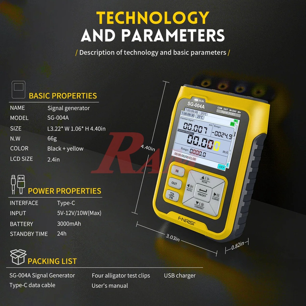 FNIRSI® SG-004A Signal Generator & Calibrator 4-20mA 0-24V (Current, Voltage, PWM & Thermocouple Simulator)