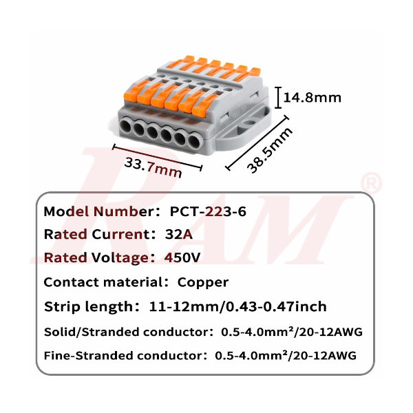 WAGO LT-223-6 - 6 in 6 out Stationary Type Universal Compact Wire Wiring Connector