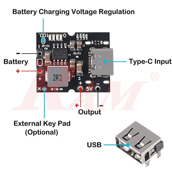 Power Bank Module Type C USB 5V/2A Boost Converter