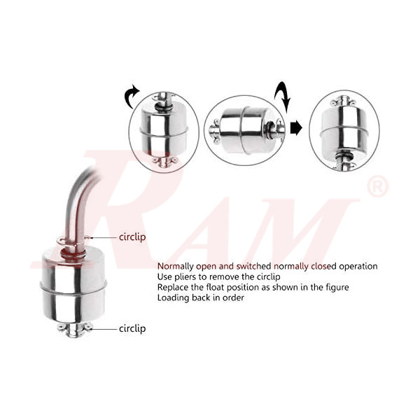 Elbow 90° L-Type Stainless Steel 100mm Double Float Tank Level Switch