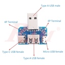 XY-USB4 Converter 4 in 1 USB Adapter Board Male To Female A, Micro, Type C & 4P 2.54mm Straight
