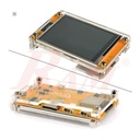 ESP32-32E display module exploded view showing PCB and screen in acrylic case