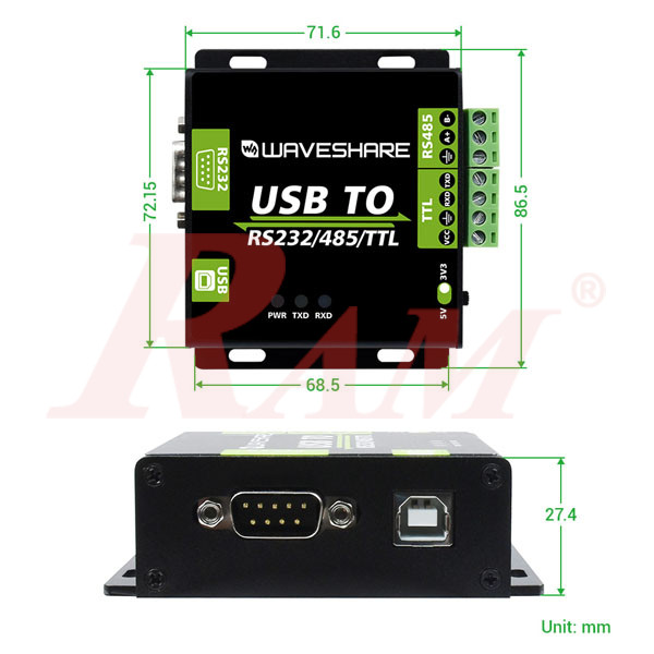 Waveshare® USB To RS232/485/TTL Interface Converter, Industrial Grade Isolated USB Converter 