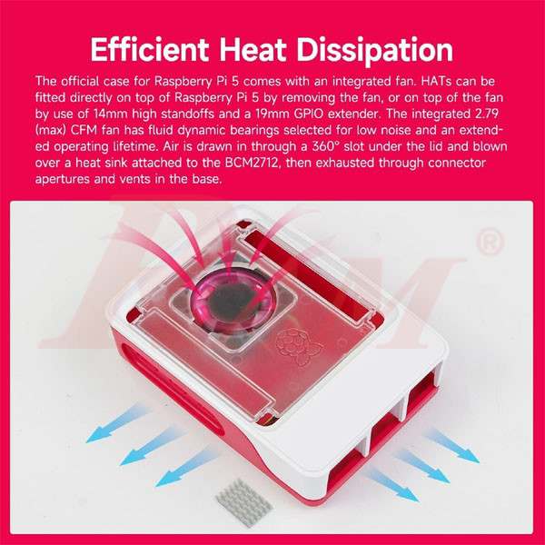 Enclosure 3 Layer With Fan For Raspberry Pi 5 ABS Case Red/White (SKU#BOX5ORG) - Original