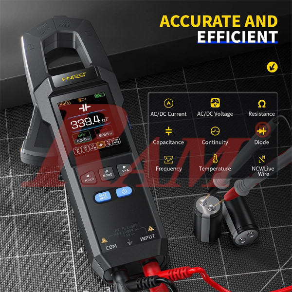FNIRSI DMC-100 color display and full feature set: capacitance, continuity, frequency, and more