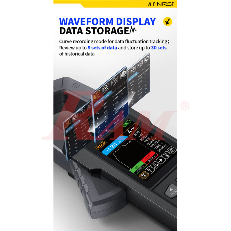 FNIRSI DMC-100 waveform display and data storage feature graphic