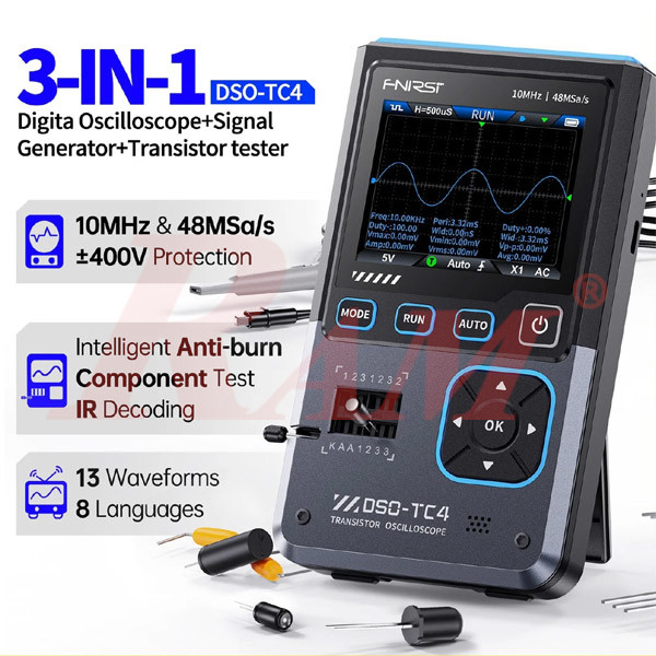 FNIRSI® DSO-TC4 (3-IN-1) 10MHz 48MSa/s Digital Oscilloscope Transistor Tester Signal Generator