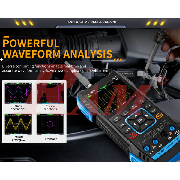 FNIRSI® 2C53T Handheld Dual Channel 3-in-1 50MHz 250MS/s Oscilloscope + Multimeter + DDS Signal Generator