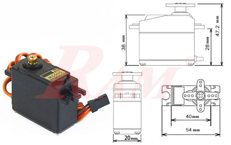 MG995 Servo Motor 180° 10 kg.cm Metal Gears