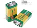 Two Delipow 9V 800mAh lithium-ion rechargeable batteries showing metal terminals