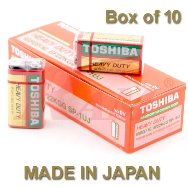 Toshiba Heavy Duty 9V battery box of 10, model 6F22KGG, made in Japan