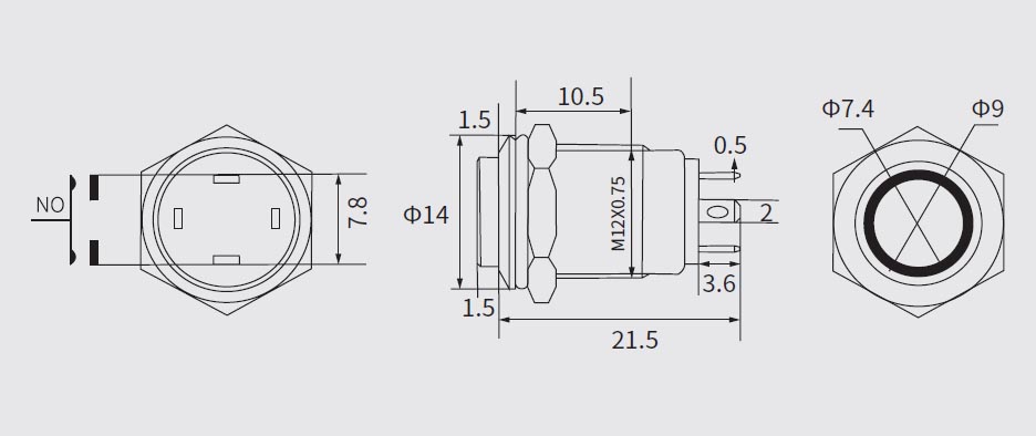 Metal Switch On/Off 12mm Red LED Ring Water/Dustproof