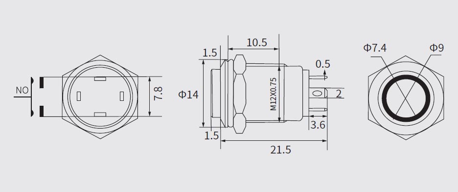 Metal Switch On/Off 12mm White LED Ring Water/Dustproof