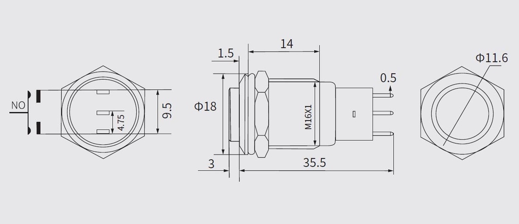 Metal Switch On/Off 16mm Blue LED Ring Water/Dustproof