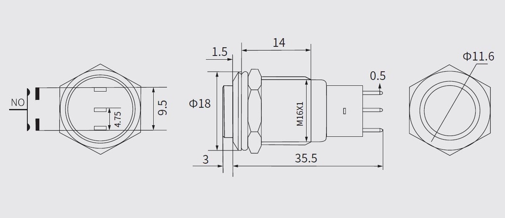 Metal Switch On/Off 16mm Red LED Ring Water/Dustproof