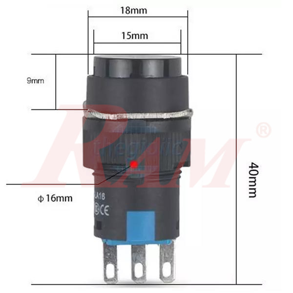 Switch On/Off 16mm Green - Self Locking | RAM Electronics website