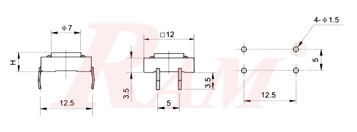 Press 4pin 12x12x8 mm Tack Switch Standard Stem - Push button