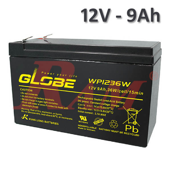 Sealed Lead Acid Battery 12V/9Ah - GLOBE بطارية قابلة للشحن جافة 12 فولت 9 امبير ماركة جلوب