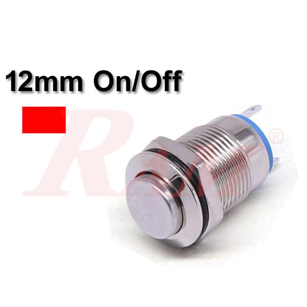 Metal Switch On/Off 12mm Red LED Ring Water/Dustproof مفتاح تشغيل On/Off معدني 12 ملم معدن مقاوم للماء والاتربة مع اضائة LED باللون الاحمر