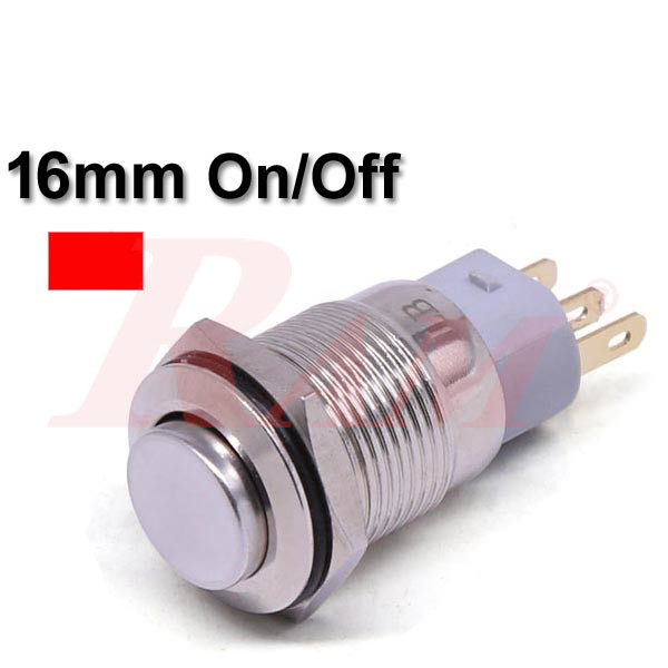 Metal Switch On/Off 16mm Red LED Ring Water/Dustproof مفتاح تشغيل On/Off معدني 16 ملم معدن مقاوم للماء والاتربة مع اضائة LED باللون الاحمر