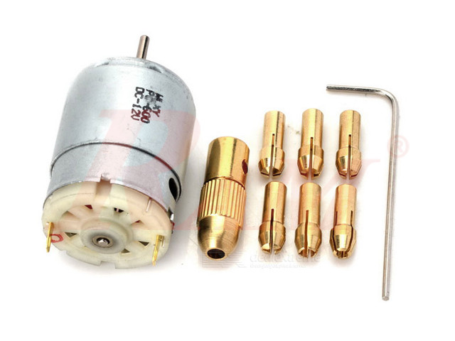 DIY Mini Electric Drill Set + 12Vdc Motor مجوعة مثقاب مع ماتور 12ف و 5 اظرف بونط مقاسات مختلفة