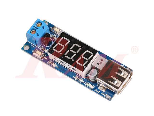 DC-DC Step Down Converter 2A USB With Voltmeter (4.5V~40Vdc to Fixed Output 5V/2A) SKU#DC302 بوردة دائرة خافض جهد - فولت